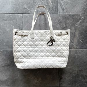 Dior Coated Canvas Cannage Tote Bag White